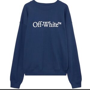 Off-White Bookish Skate Crewneck Dark Blue White Logo Sweatshirt Size M NWT COA